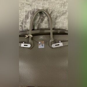 Elegant gray grey etain grayish Leather tote bag Birkin style